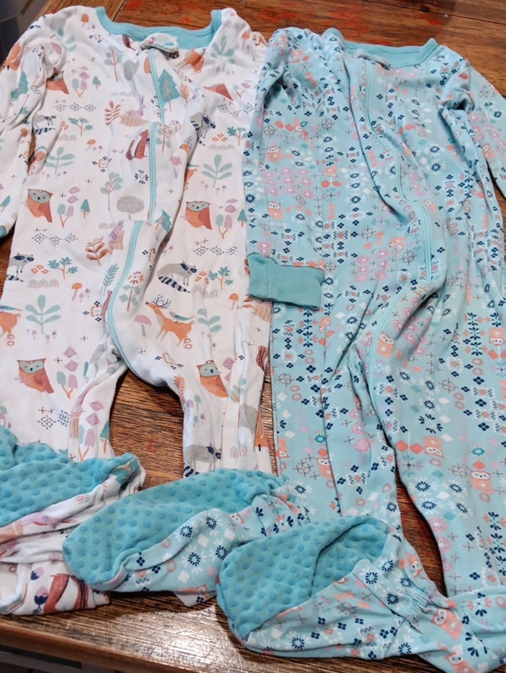 Bundles Baby Girls' Two-Pack Mint and White Woodland Footed One-Pieces